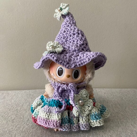 Handmade Crochet Purple Multicolour Fairy Witch Outfit for Labubu 2-Piece Set - Picture 1 of 8